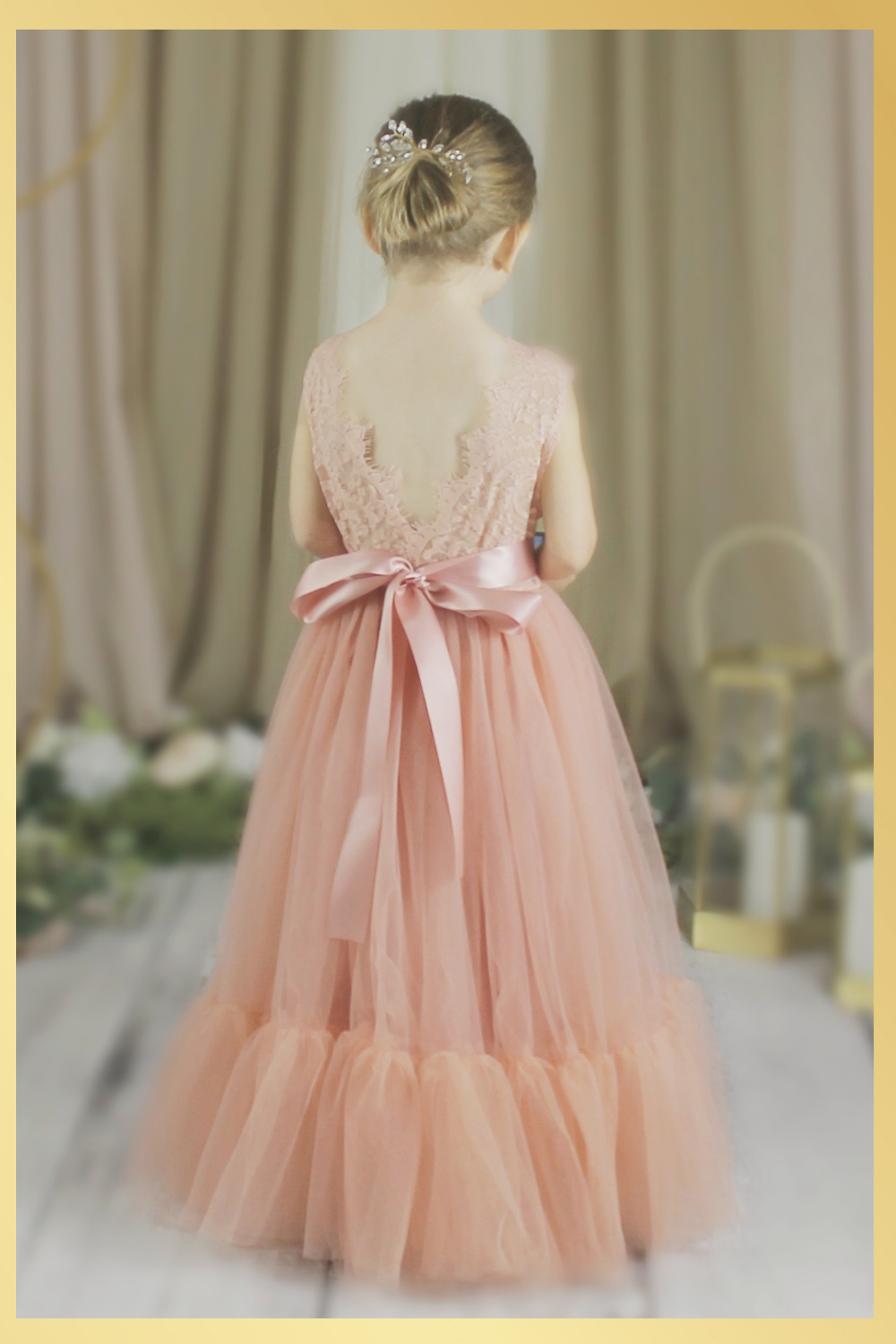 Toddler flower girl dress in blush lace and tulle