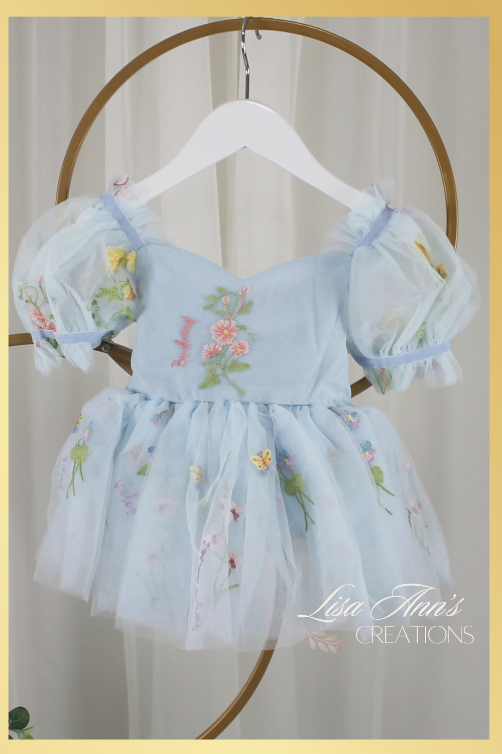light blue floral embroidery dress for baby girls and toddlers. smaller sizes made with built in bodysuit.
