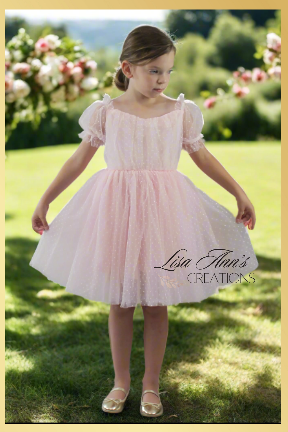 Girls special occasion dress in a light pink tulle
