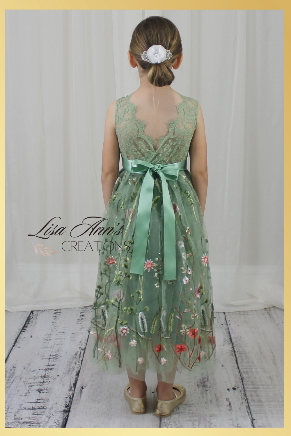 Toddler flower girl dress Sage floral flower girl dress in sleeveless lace style and full length skirt in tulle