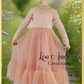 Blush Flower Girl Dress in Long sleeves with lace and tulle