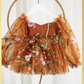 Fall Floral baby girl dress in burnt orange floral embroidery with long tulle sleeves and knee length style. 