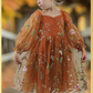 Fall Floral girl dress in burnt orange floral embroidery with long tulle sleeves and knee length style. 