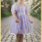 Lavender flower girl dress with floral embroidery wildflowers