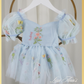 light blue floral embroidery dress for baby girls and toddlers.  smaller sizes made with built in bodysuit. 