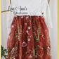 rust flower girl dress in floral tulle and white lace