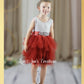 Rust tulle flower girl dress for spring summer and fall weddings. 