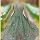 Sage floral flower girl dress in sleeveless lace style and full length skirt in tulle