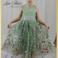 Sage floral flower girl dress in sleeveless lace style and full length skirt in tulle