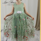 Sage floral flower girl dress in sleeveless lace style and full length skirt in tulle