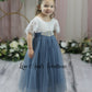 Tulle flower girl dress dusty blue short sleeve